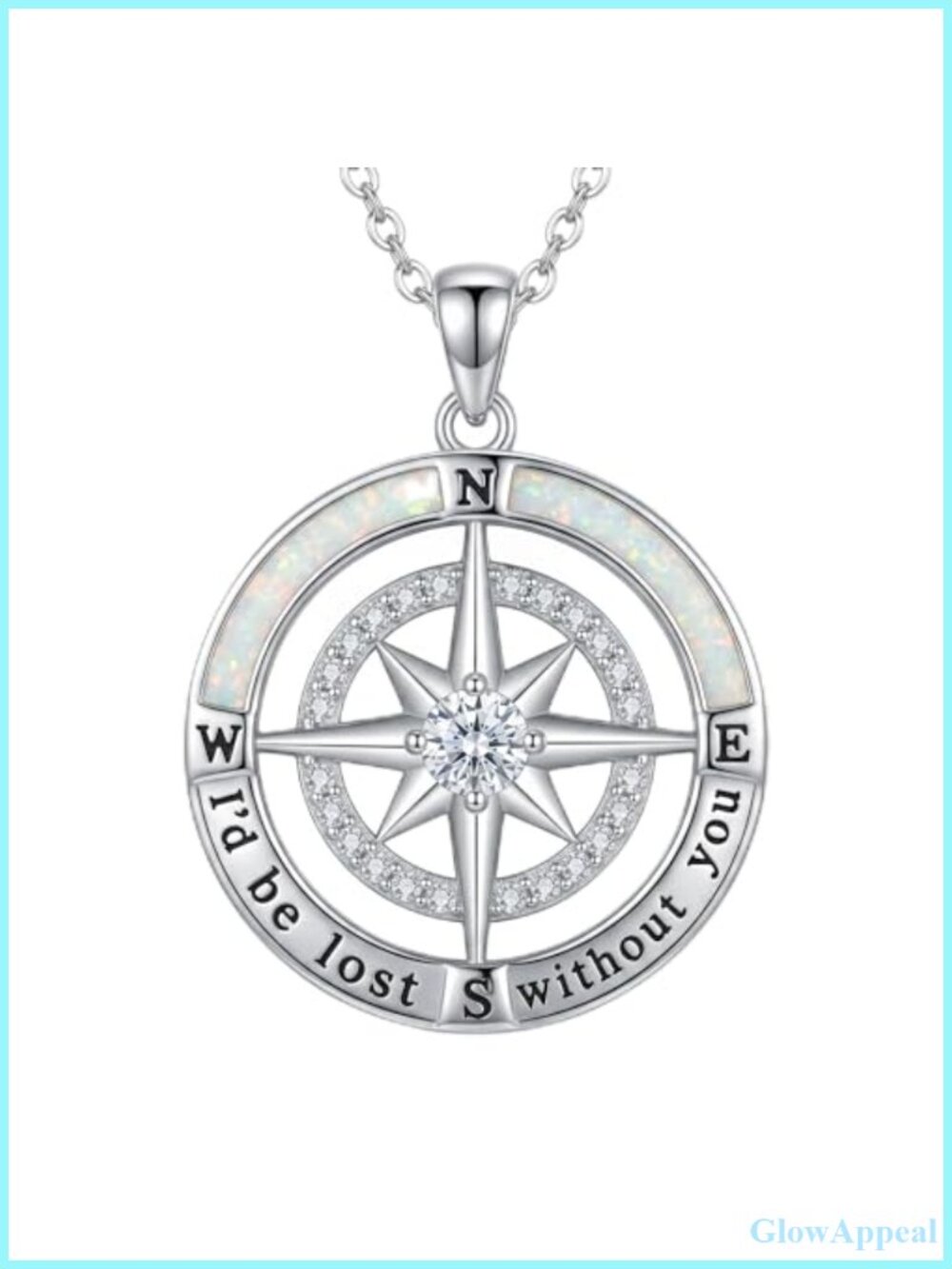 18K White Gold Plated Compass Pendant Necklace Opal Nautical Jewelry Gift